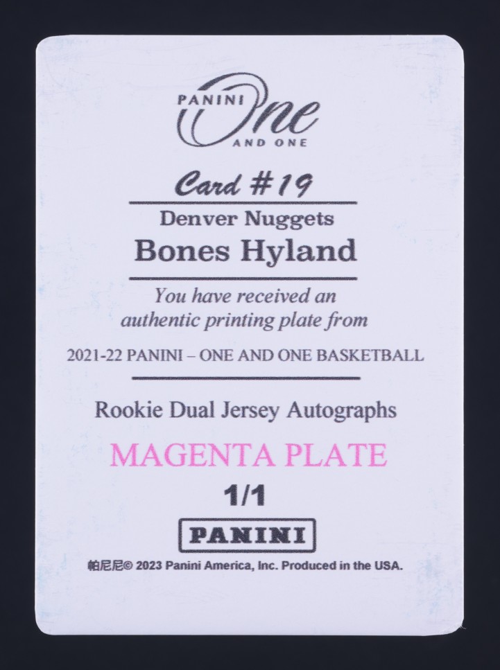 2021 Panini One And One Printing Plate Magenta Bones Hyland RC 1/1 #19 MBA AUTH
