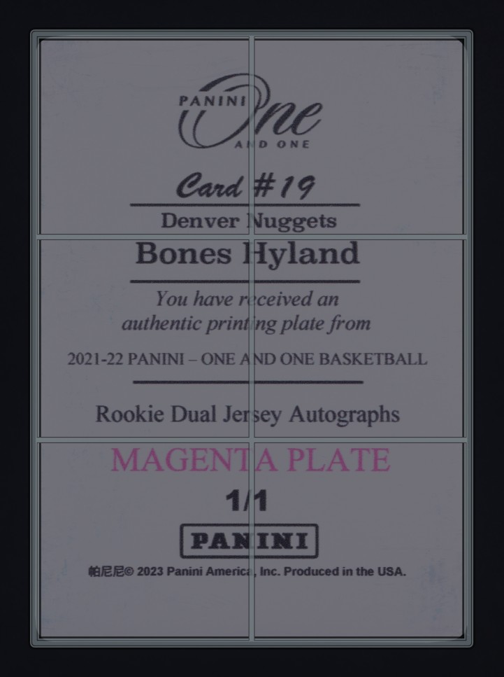 2021 Panini One And One Printing Plate Magenta Bones Hyland RC 1/1 #19 MBA AUTH
