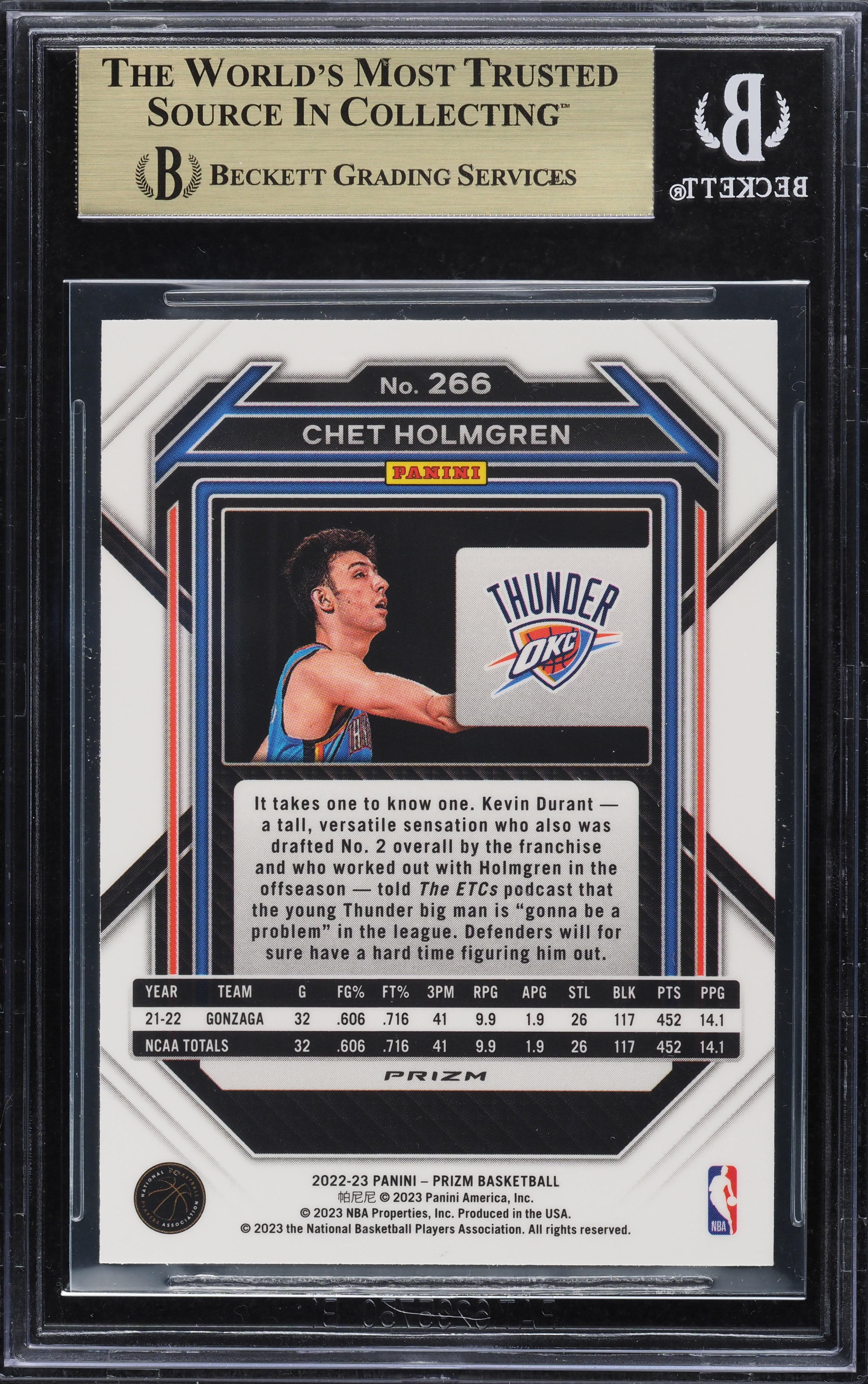 2022 Panini Prizm Silver Chet Holmgren ROOKIE #266 BGS 9.5 GEM
