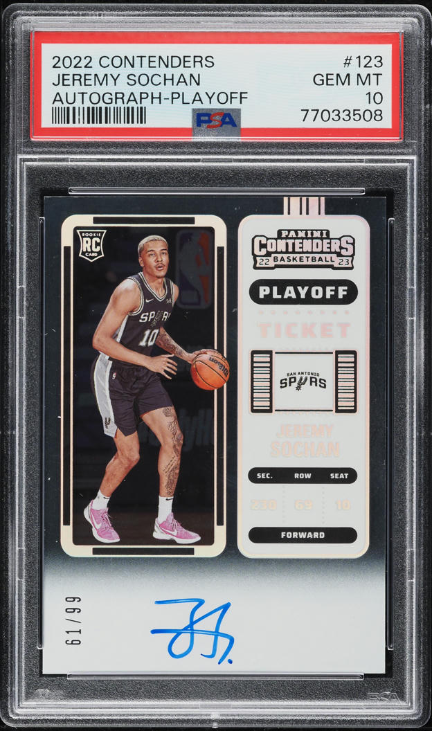 2022 Panini Contenders Playoff Jeremy Sochan RC AUTO /99 #123 PSA