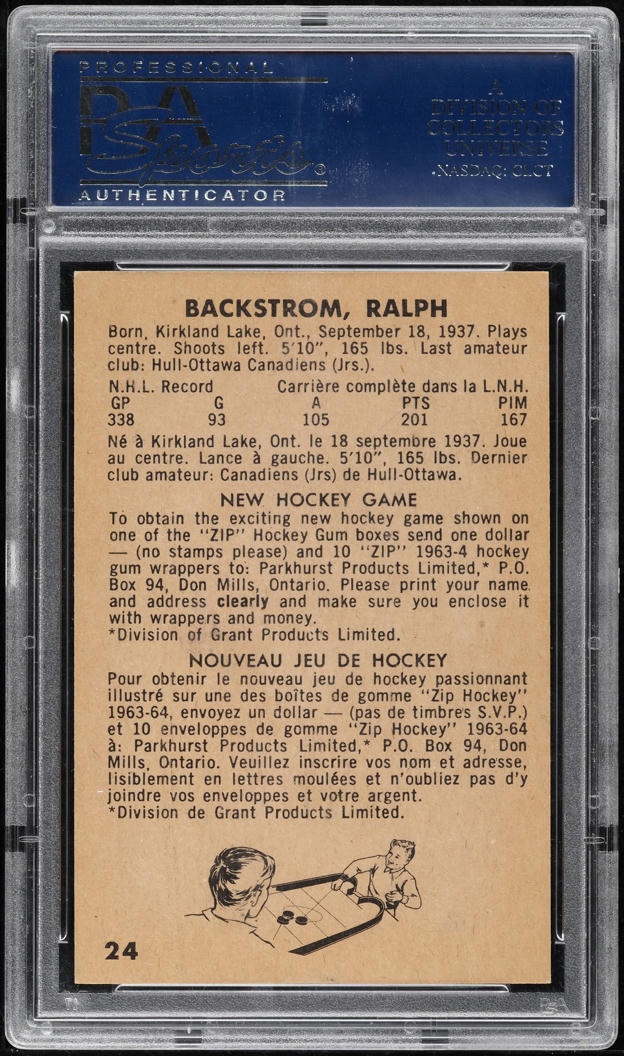 1963 Parkhurst Ralph Backstrom #24 PSA 8 NM-MT