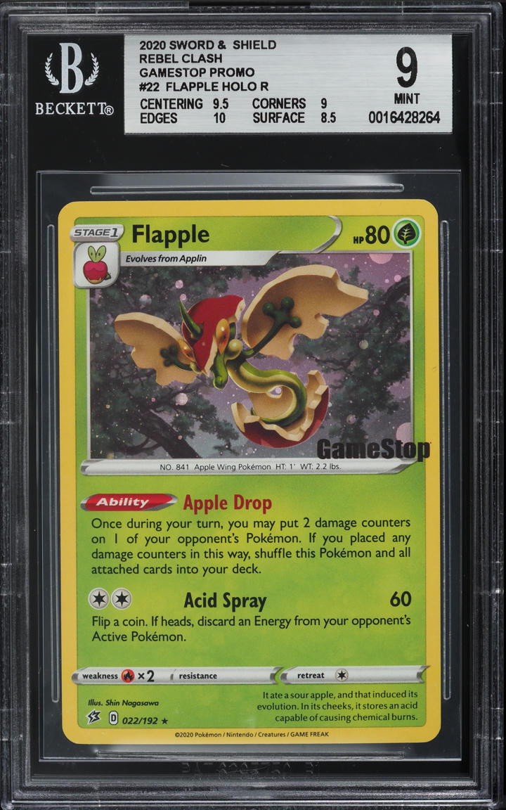 2020 Pokemon Sword & Shield GameStop Promo Rebel Clash Holo Flapple #22 BGS 9