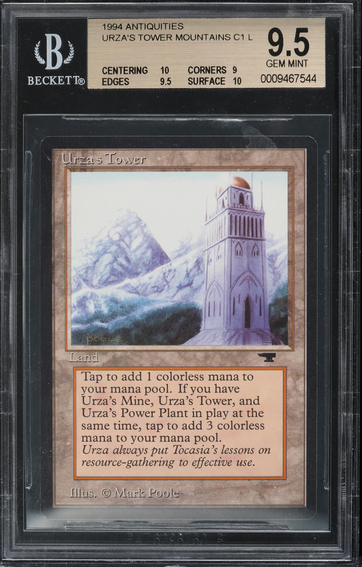 1994 Magic The Gathering MTG Antiquities Urza's Tower, Mountains BGS 9.5 GEM