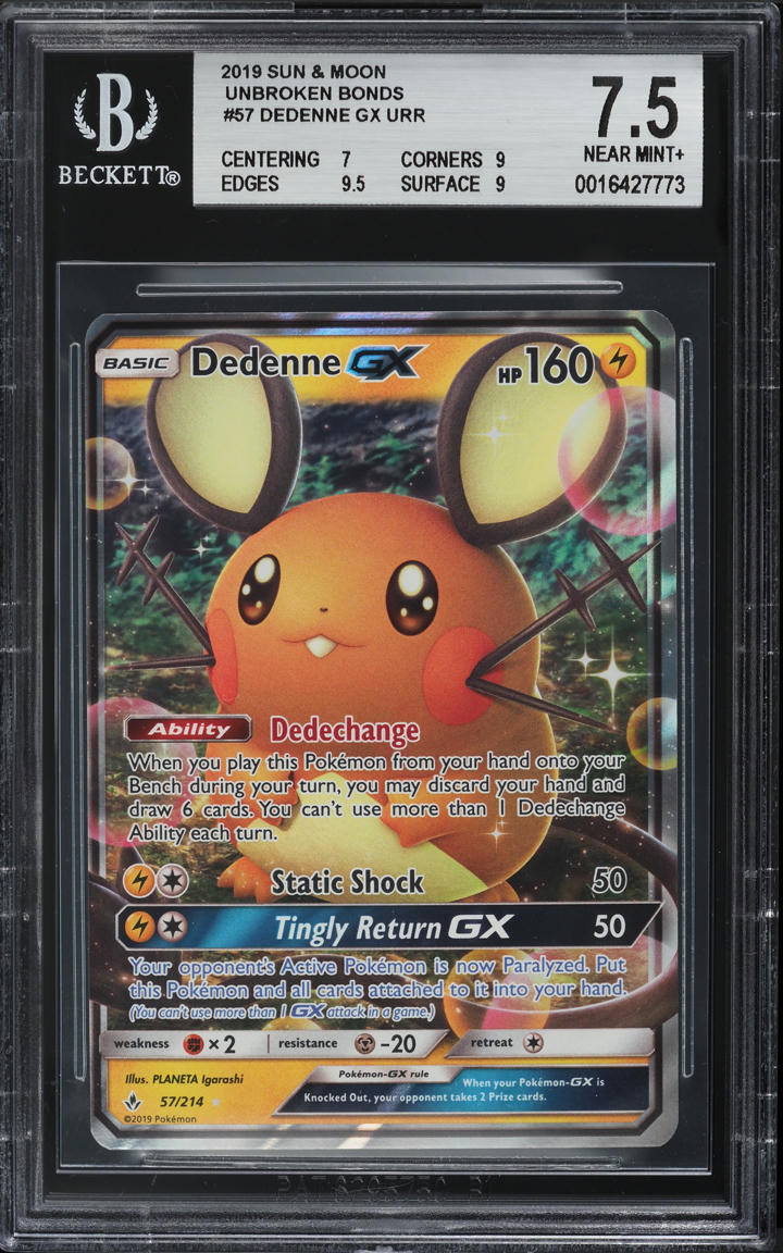 2019 Pokemon Sun & Moon Unbroken Bonds Dedenne GX #57 BGS 7.5 NRMT+