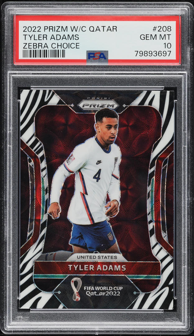 2022 Panini Prizm World Cup Qatar Zebra Choice Tyler Adams #208 PSA 10 GEM MINT
