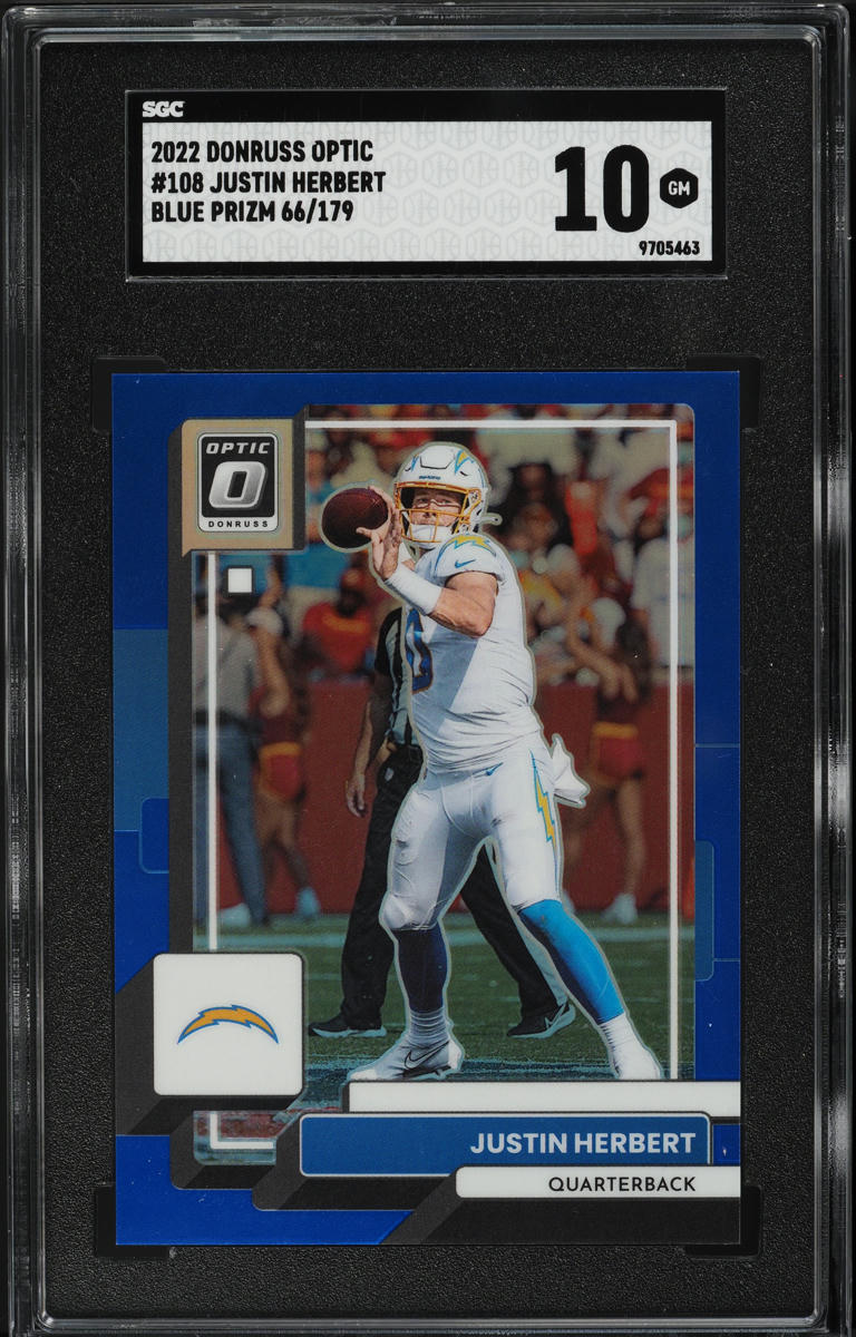 2022 Donruss Optic Blue Prizm Justin Herbert /179 #108 SGC 10 GEM MINT