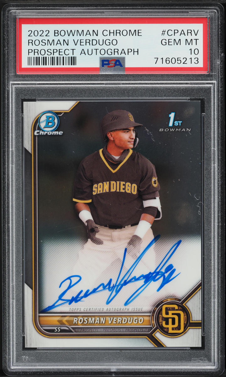 2022 Bowman Chrome Prospect Rosman Verdugo ROOKIE AUTO #CPA-RV PSA 10 GEM MINT