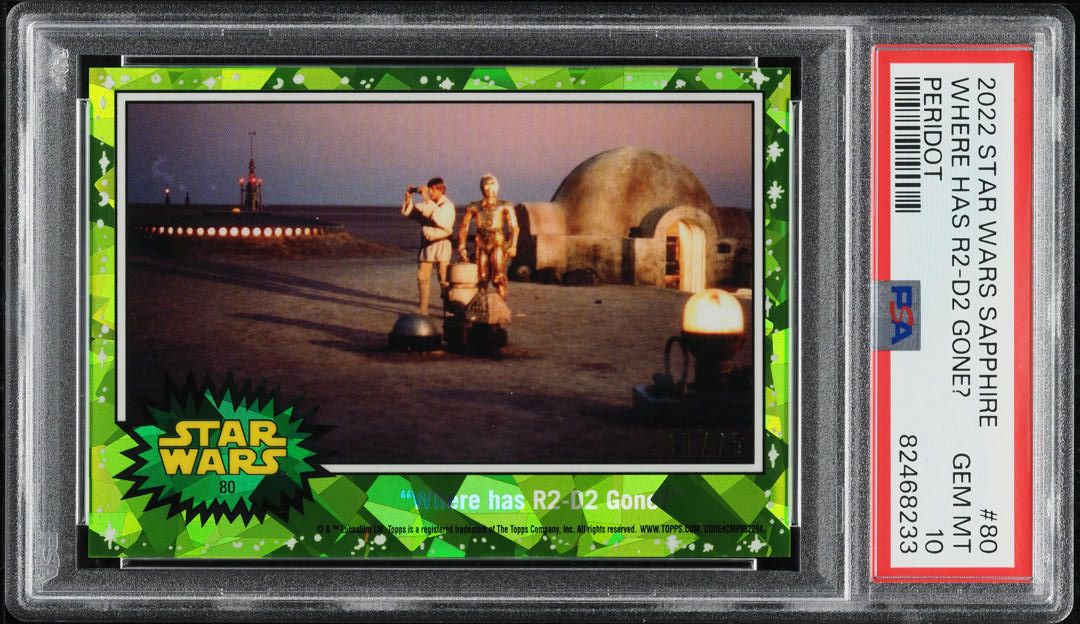 2022 Topps Chrome Sapphire Star Wars Peridot Where Has R2-D2 Gone? /75 PSA 10