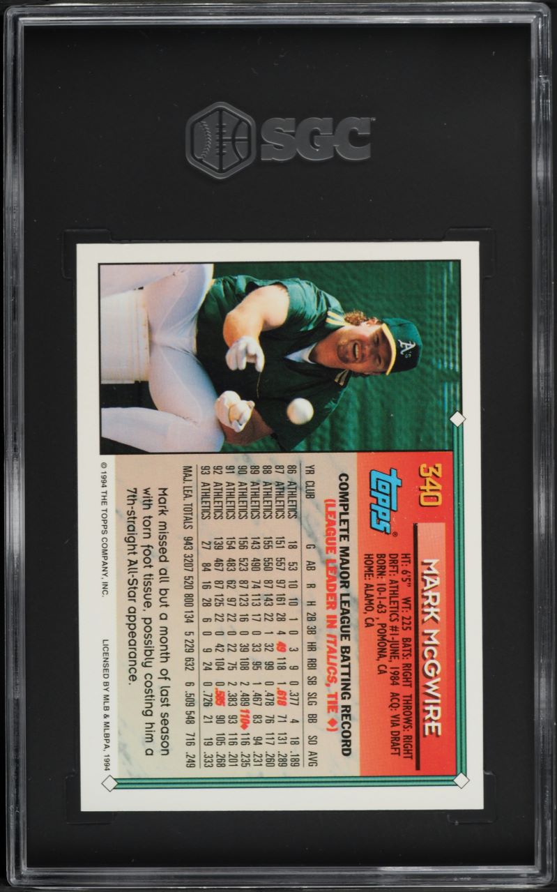 1994 Topps Mark McGwire #340 SGC 9.5 MINT+