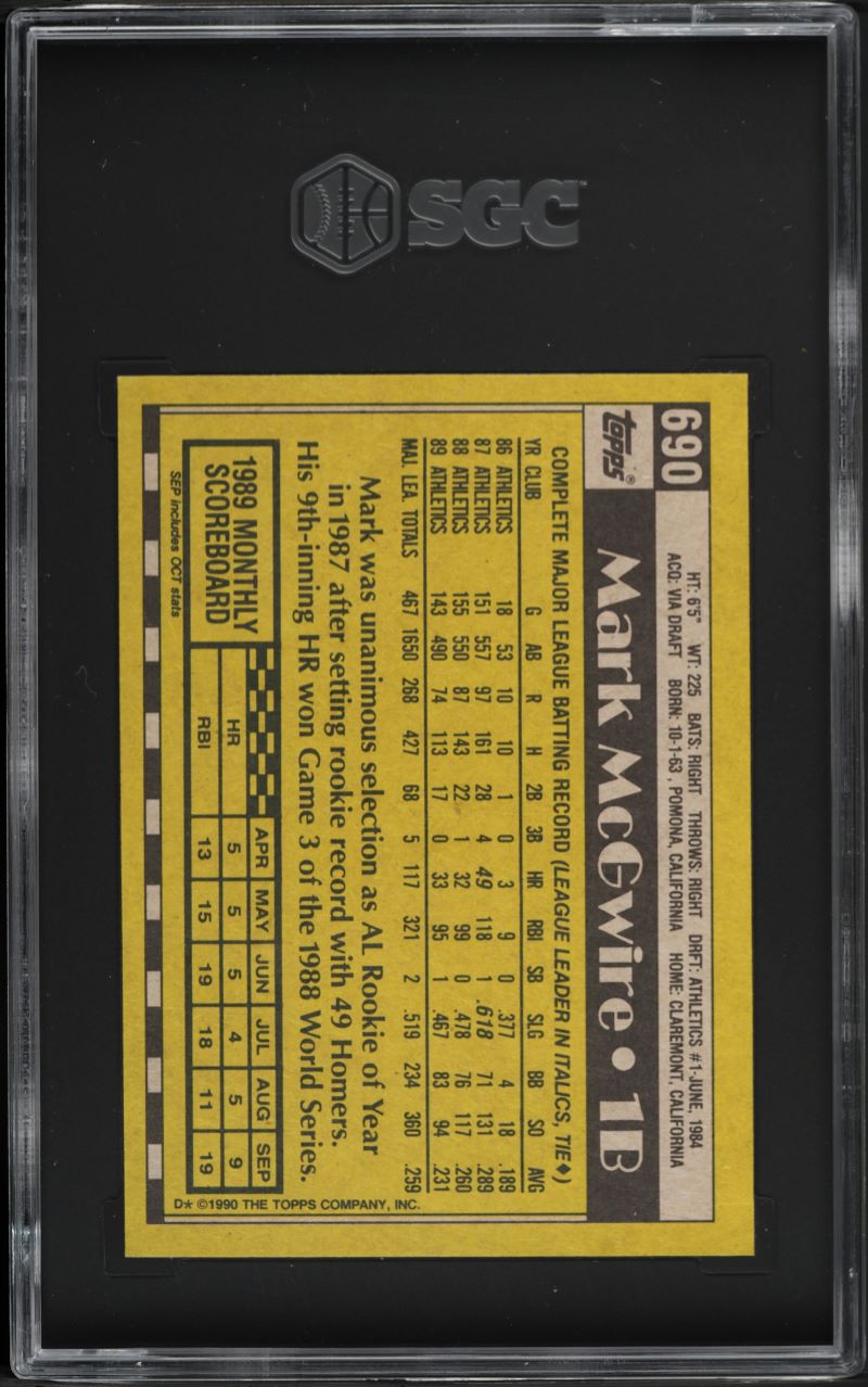1990 Topps Mark McGwire #690 SGC 9 MINT