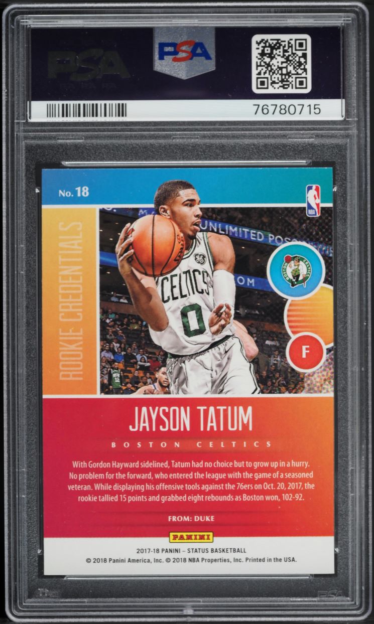 2017 Panini Status Credentials Jayson Tatum ROOKIE #18 PSA 10 GEM MINT