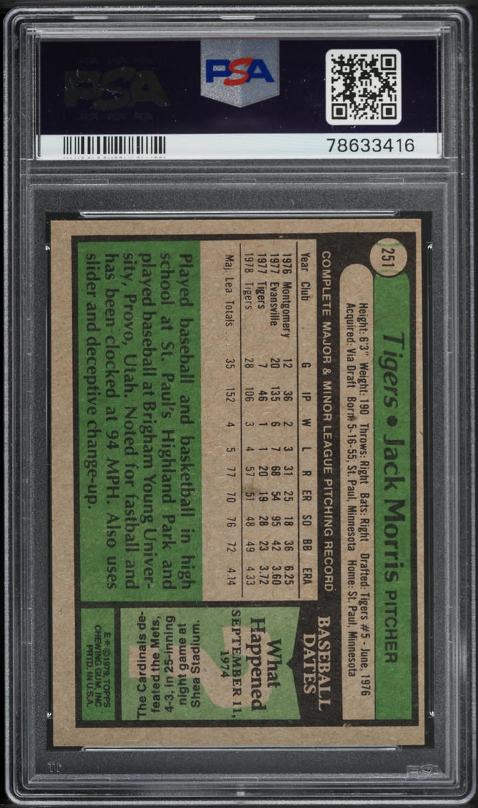 1979 Topps Jack Morris #251 PSA 8 NM-MT