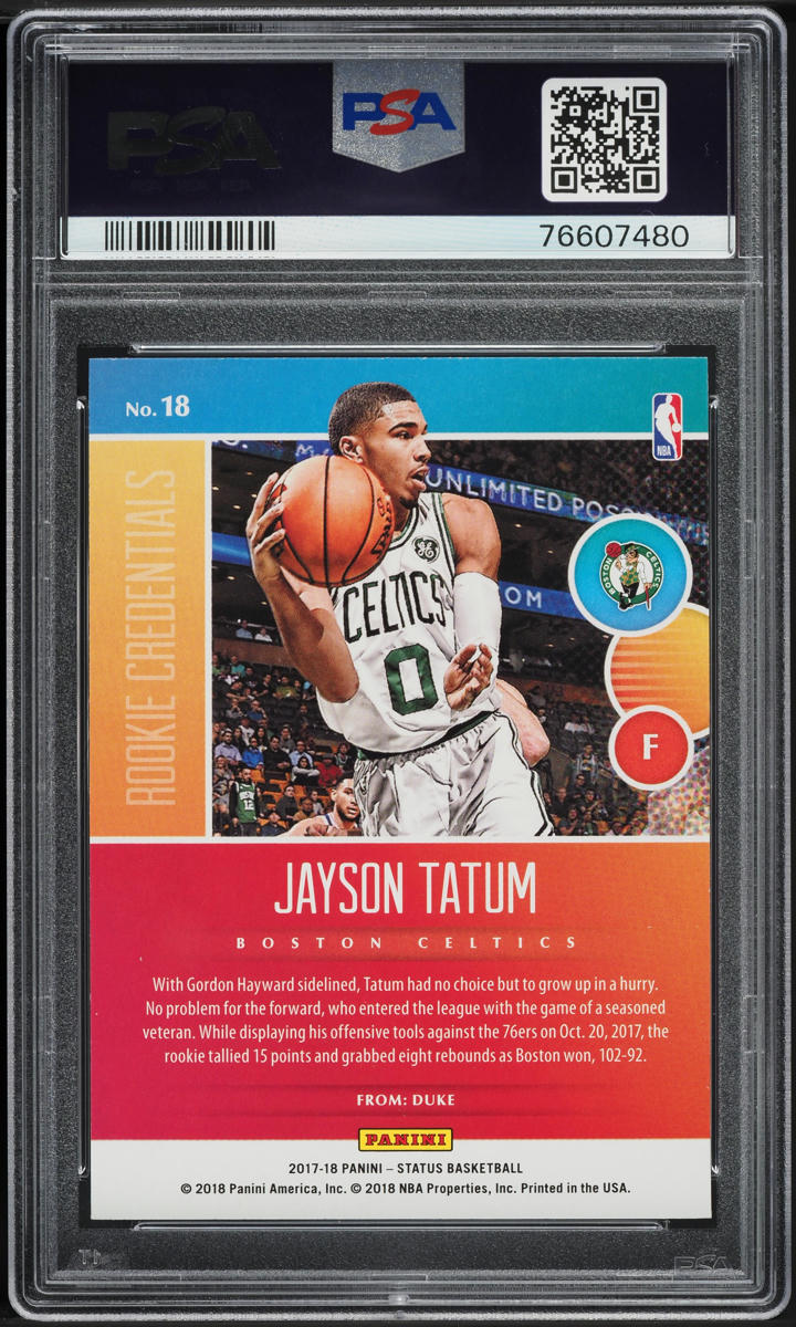 2017 Panini Status Credentials Jayson Tatum ROOKIE #18 PSA 10 GEM
