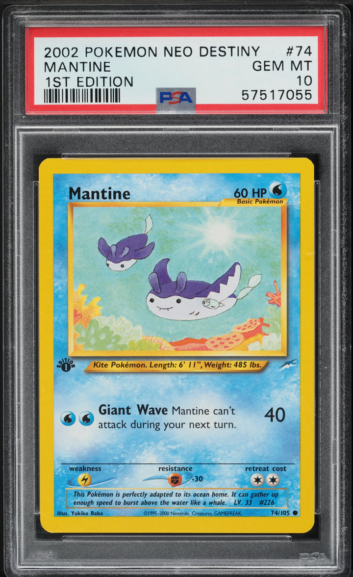 2002 Pokemon Neo Destiny 1st Edition Mantine #74 PSA 10 GEM MINT