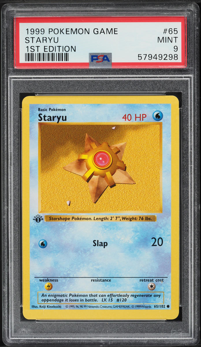 staryu pokemon card 1995 1999 Pokemon Base Set Shadowless 1st Edition Staryu #65 PSA 9 MINT on  Fanatics Collect