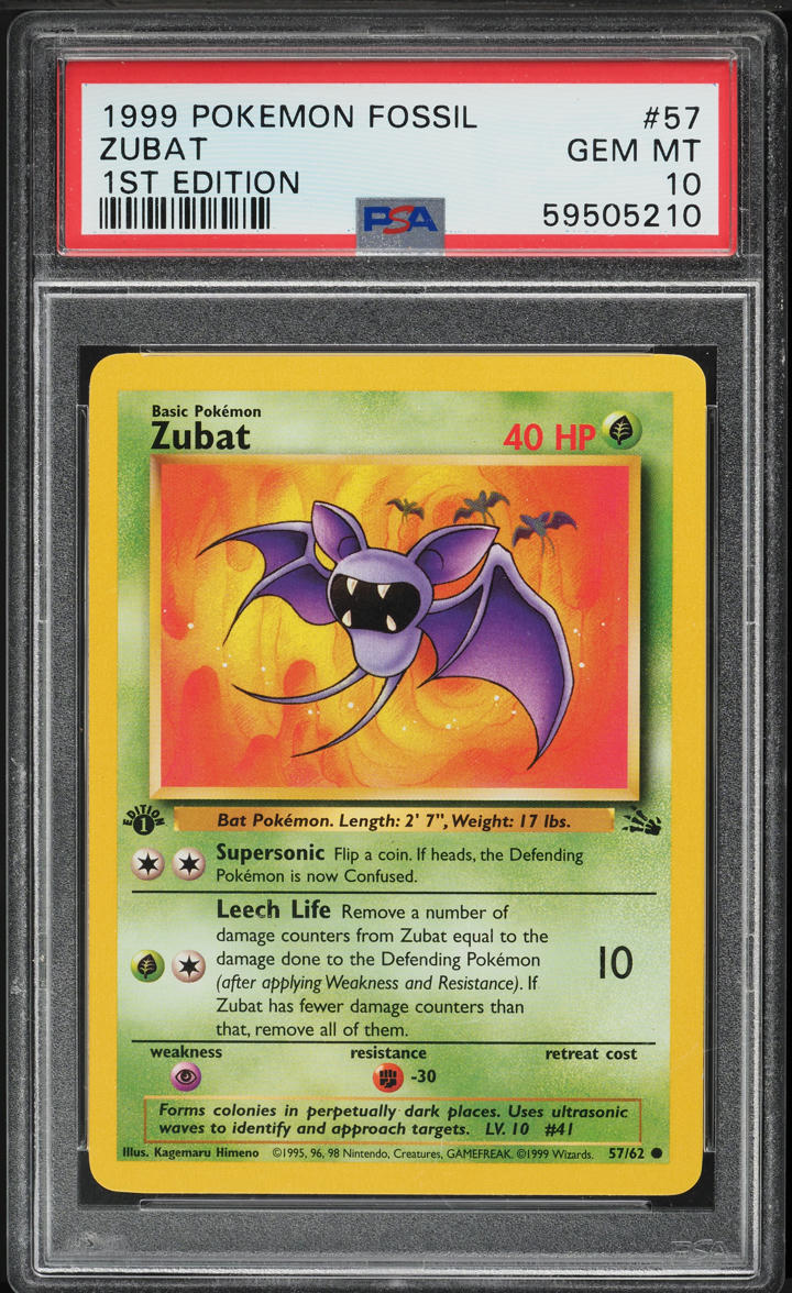 1999 Pokemon Fossil 1st Edition Zubat #57 PSA 10 GEM MINT