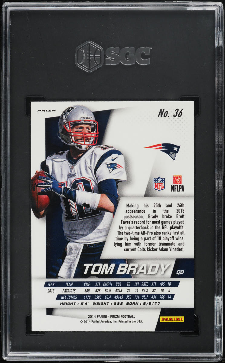 2014 Panini Prizm Silver Tom Brady #36 SGC 10 GEM MINT