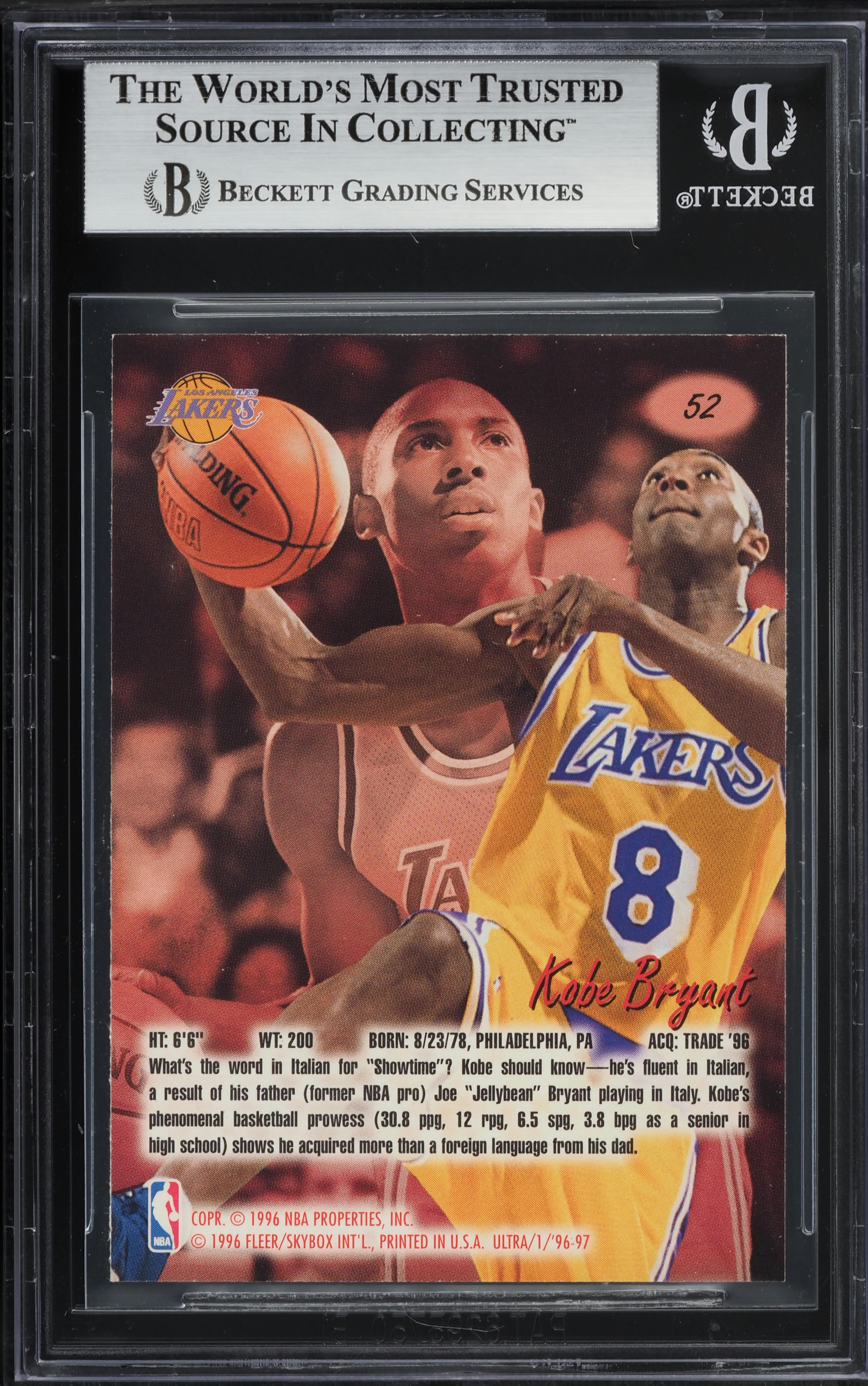 1996 Ultra Basketball Kobe Bryant ROOKIE #52 BGS 8.5 NM-MT+ on