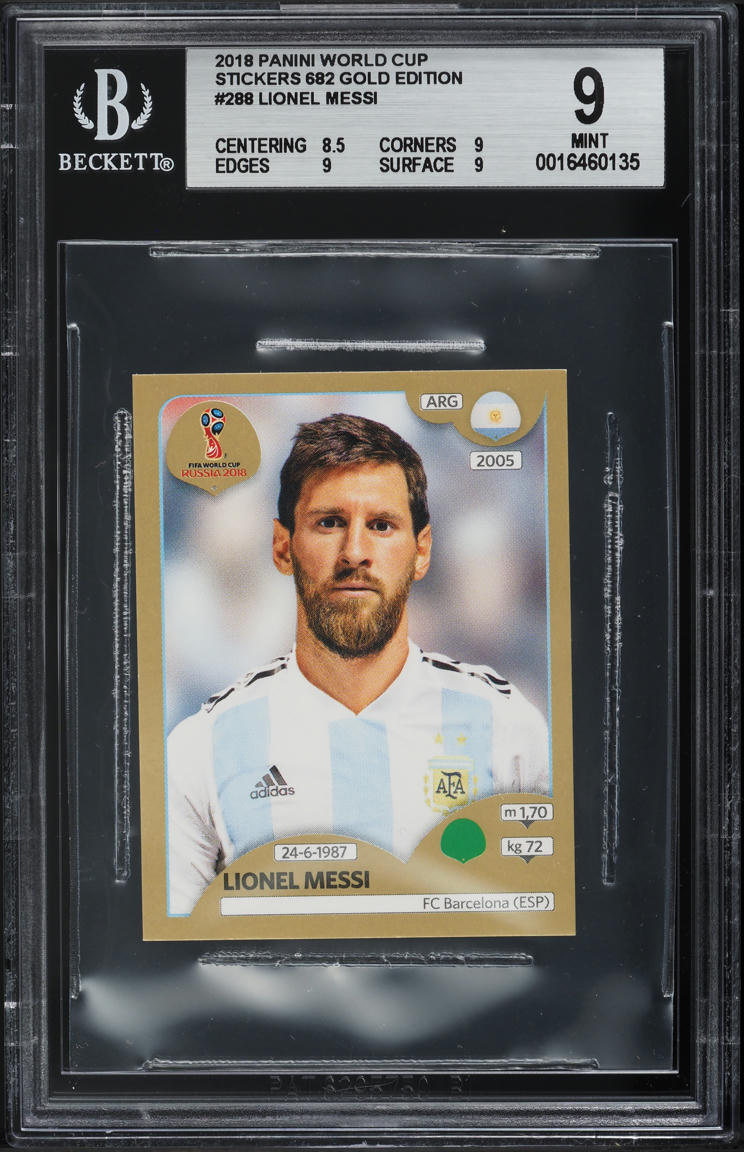 2018 Panini World Cup Stickers Gold Lionel Messi #288 BGS 9 MINT