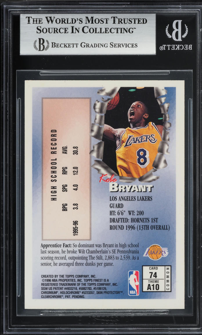 1996 Finest Basketball Kobe Bryant ROOKIE #74 BGS 8.5 NM-MT+