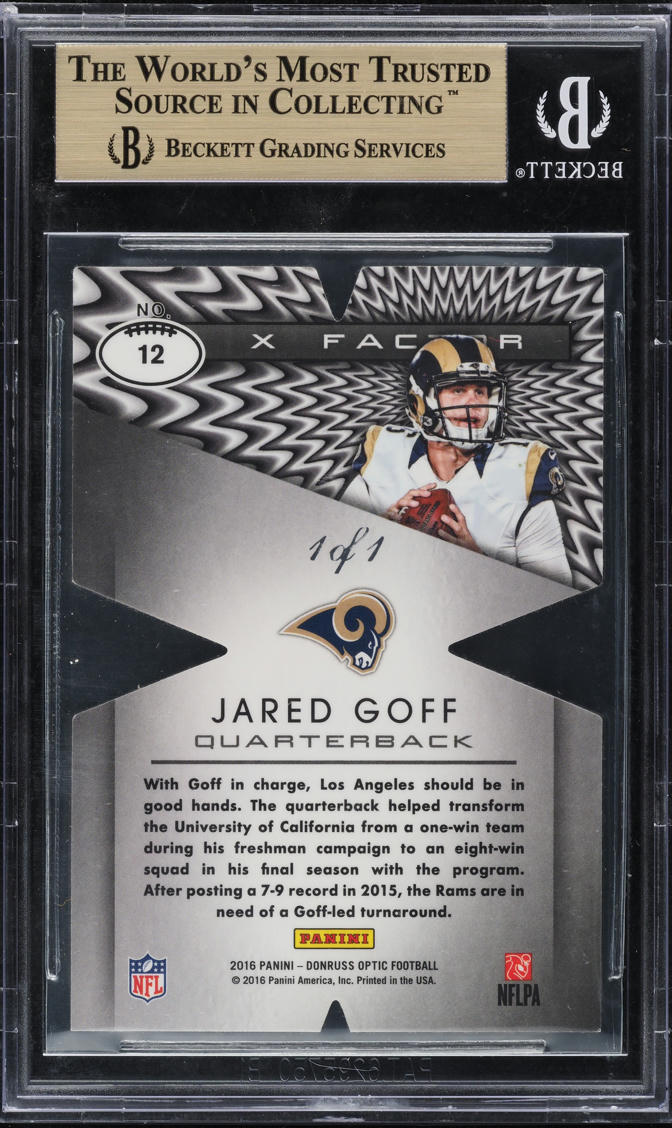 2016 Donruss Optic X-Factor Gold Vinyl Die-Cut Jared Goff ROOKIE 1/1 #12 BGS 9.5