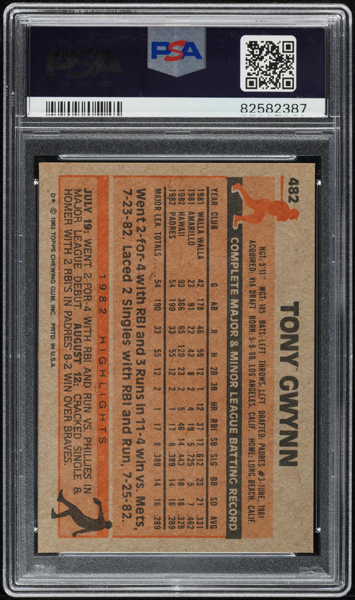 1983 Topps Tony Gwynn ROOKIE #482 PSA 10 GEM MINT