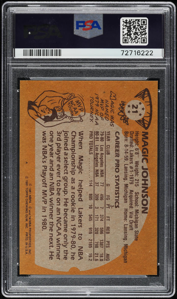 1981 Topps Basketball Magic Johnson #21 PSA 10 GEM MINT