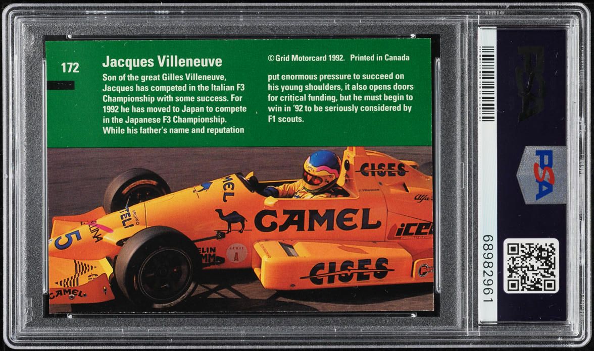 1992 Grid Formula One Jacques Villeneuve #172 PSA 10 GEM MINT