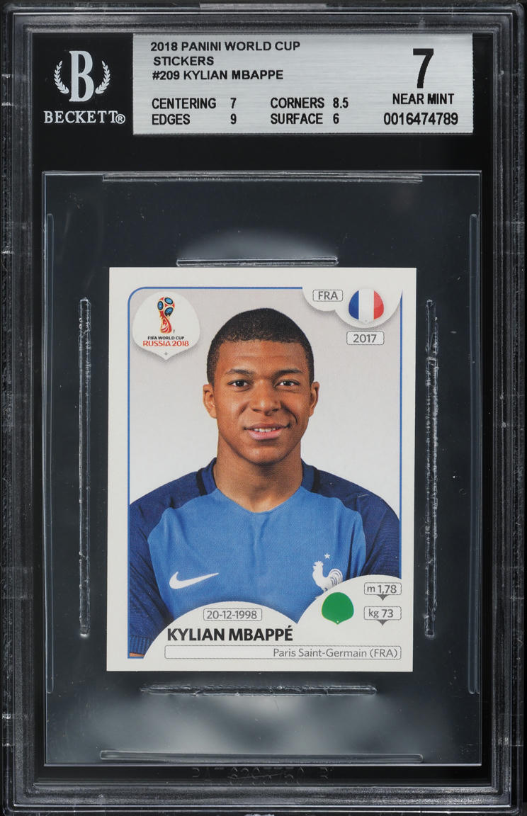 2018 Panini World Cup Stickers Kylian Mbappe ROOKIE #209 BGS 7 NRMT