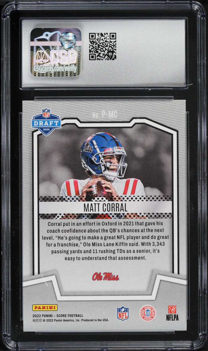2022 Score PROtential Matt Corral ROOKIE #P-MC CSG 9 MINT