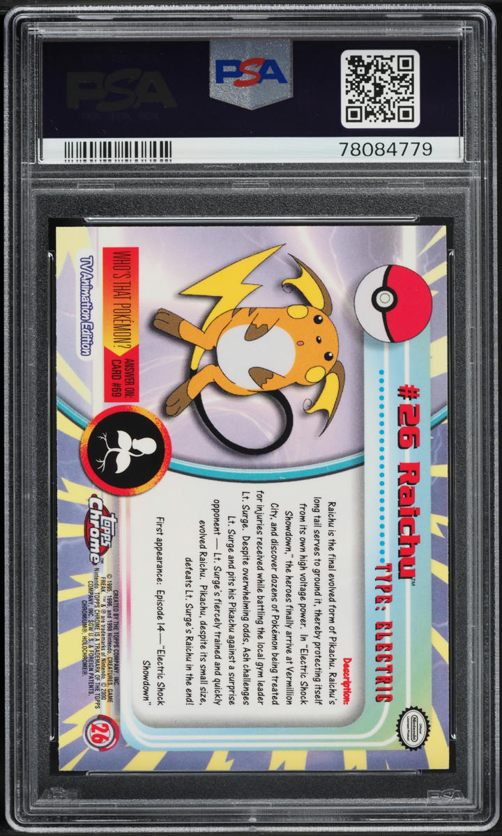 2000 Topps Chrome Pokemon Series 1 Raichu #26 PSA 10 GEM MINT
