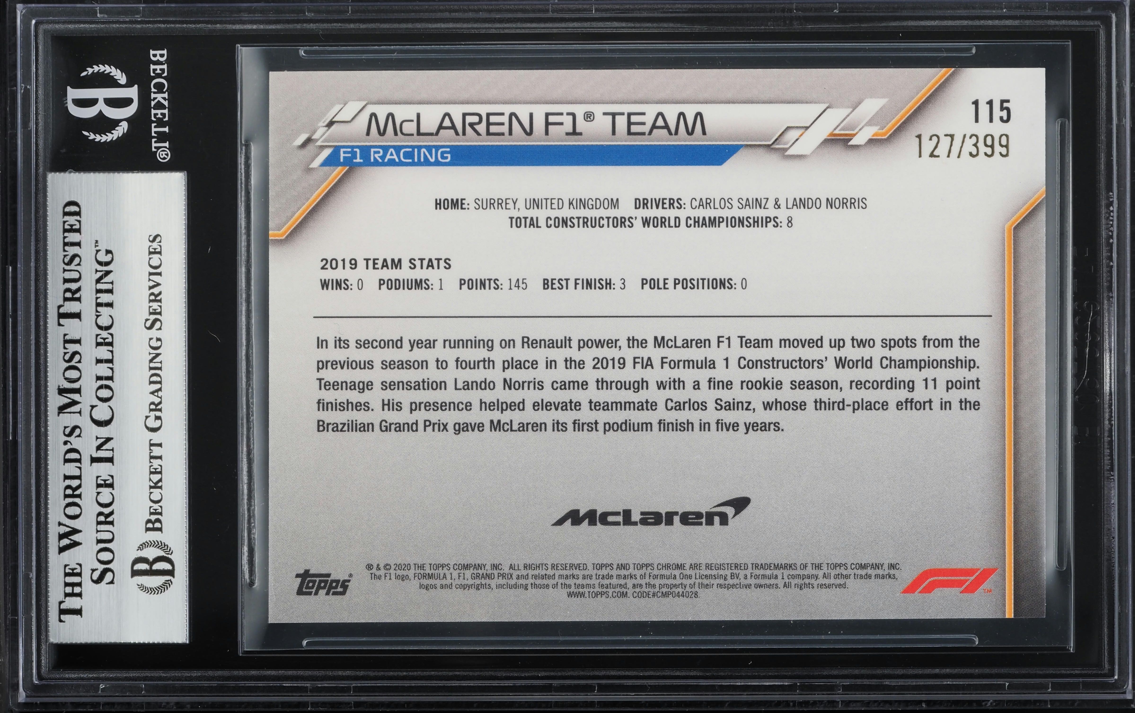 2020 Topps Chrome Formula 1 Purple Refractors McLaren F1 Team Logo