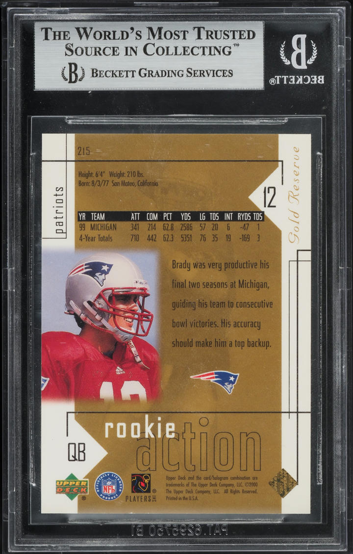 2000 Upper Deck Gold Reserve Tom Brady ROOKIE /2500 #215 BGS 9 MINT