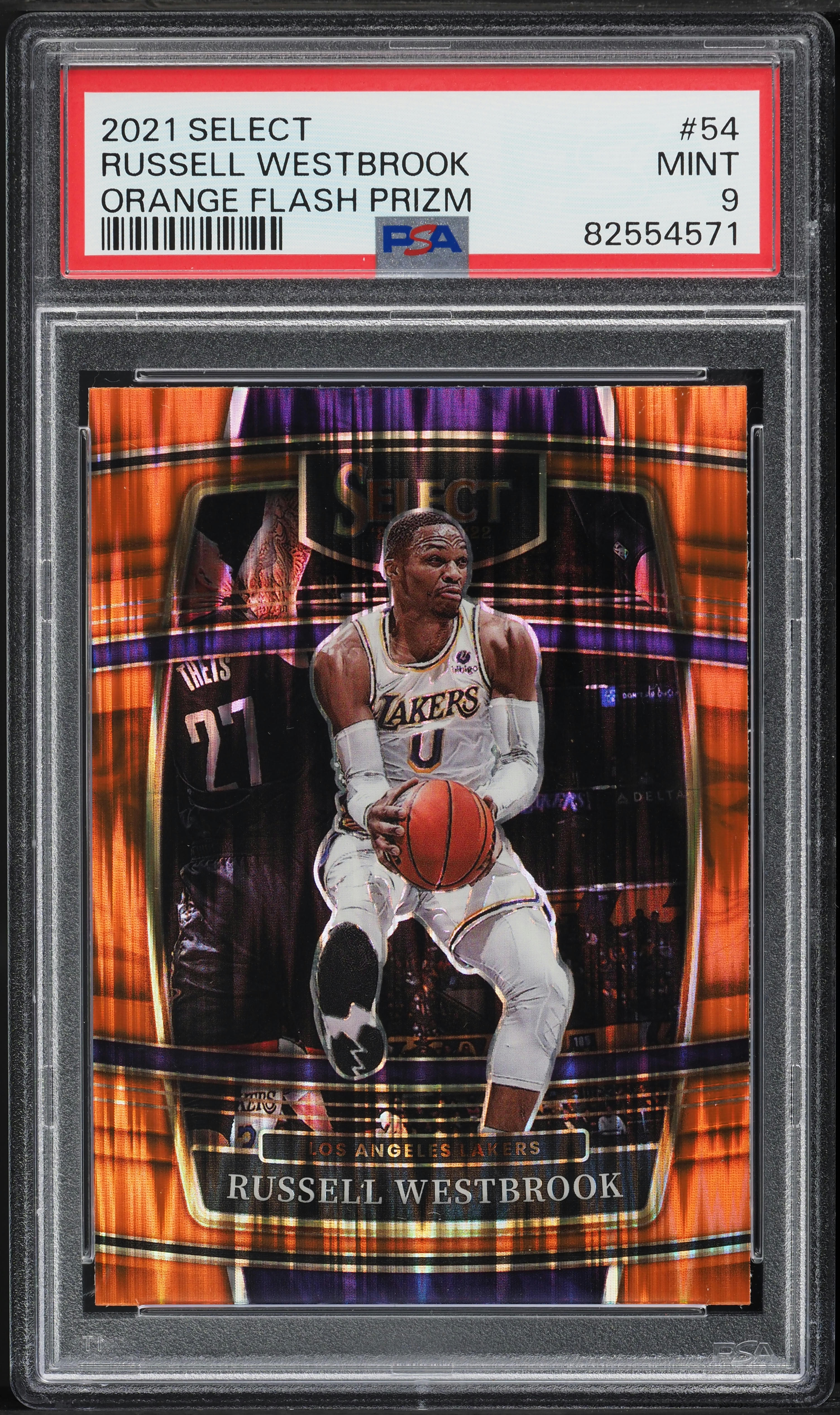 2021 Select Concourse Orange Flash Prizm Russell Westbrook #54 PSA