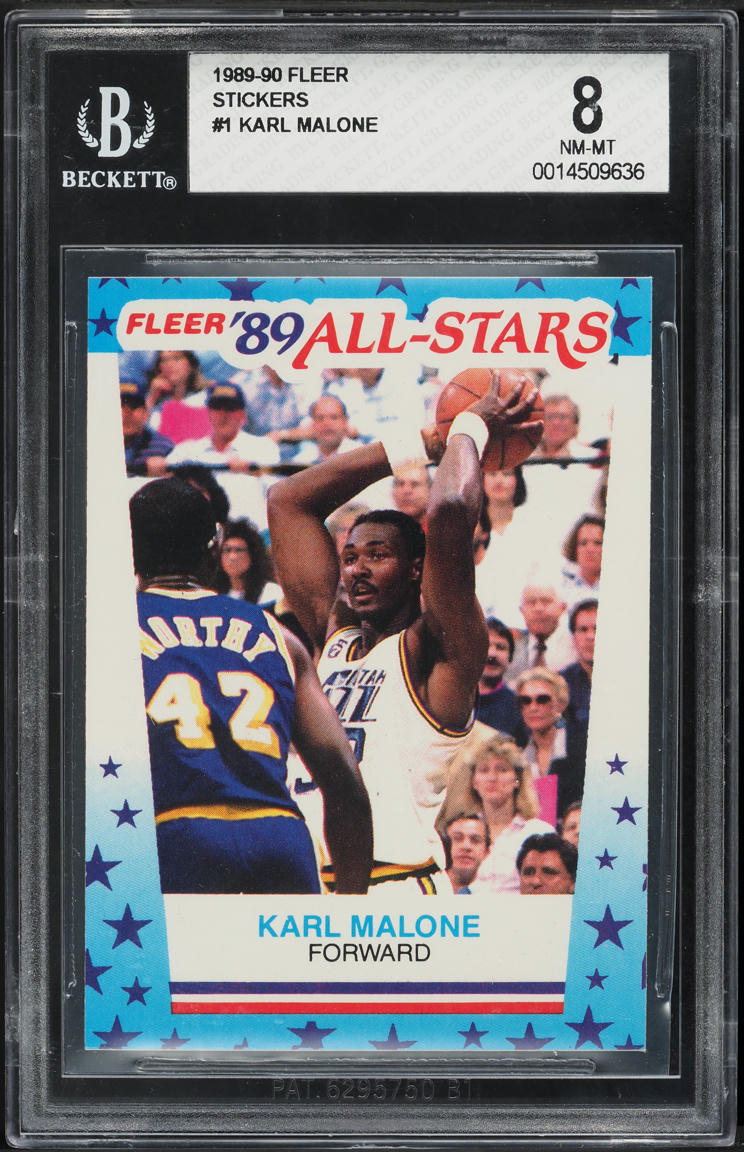 1989 Fleer Stickers Karl Malone #1 BGS 8 NM-MT