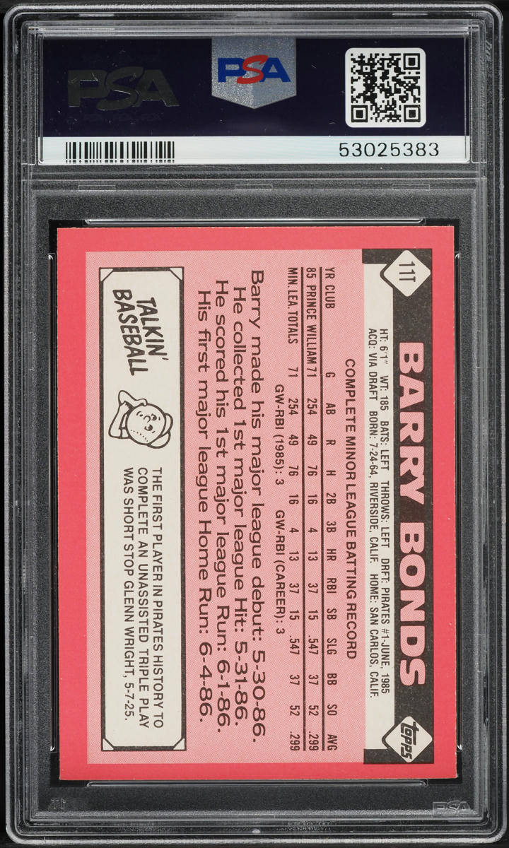 1986 Topps Traded Tiffany Barry Bonds ROOKIE #11T PSA 8 NM-MT