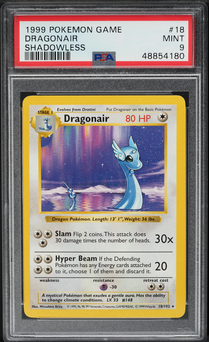 1999 Pokemon Base Set Shadowless Dragonair #18 PSA 9 MINT