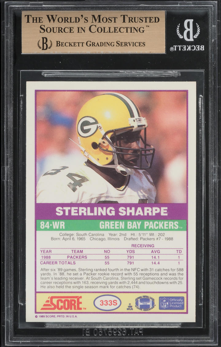1989 Score Supplemental Sterling Sharpe ROOKIE #333S BGS 9.5 GEM MINT