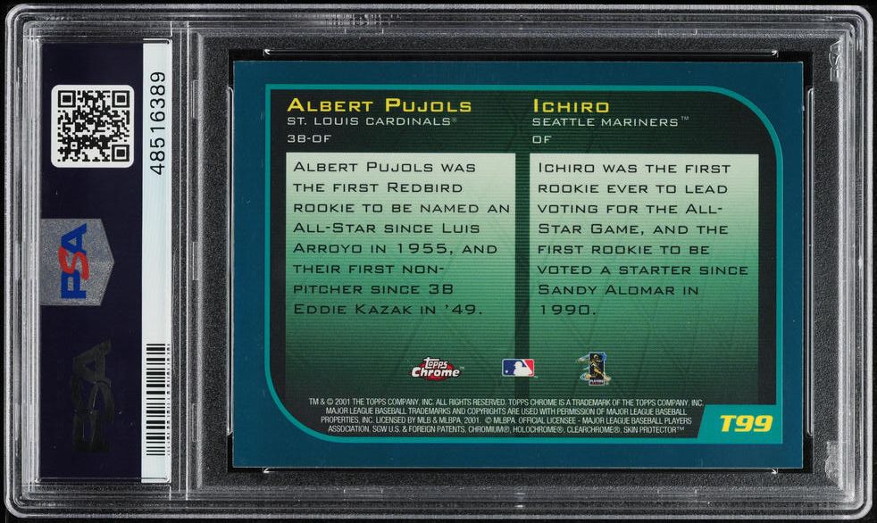 2001 Topps Chrome Traded Ichiro Suzuki & Albert Pujols ROOKIE #T99 PSA 9 MINT