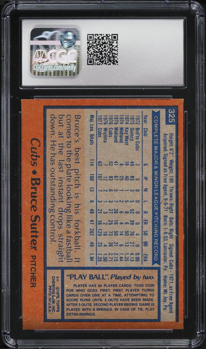 1978 Topps Bruce Sutter #325 CGC ALTERED AUTH