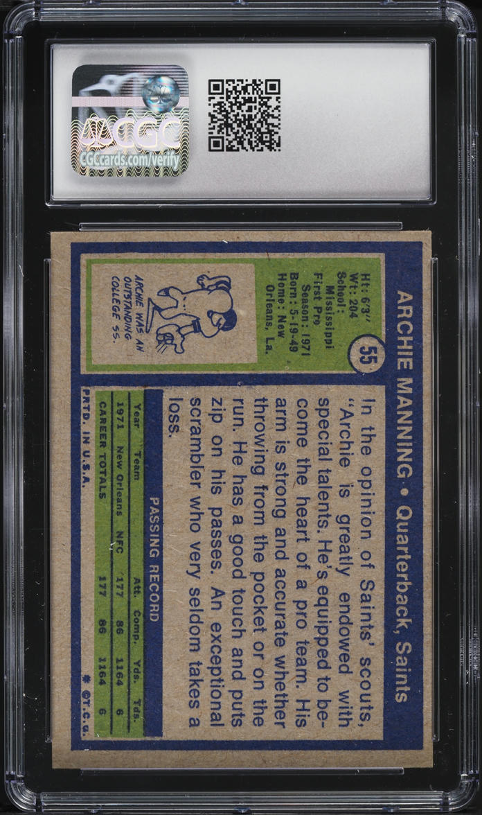 1972 Topps Football Archie Manning ROOKIE #55 CGC 6.5 EXMT+