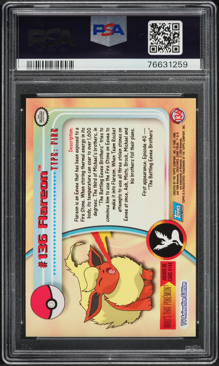 2000 Topps Pokemon TV Animation Series 3 Foil Flareon #136 PSA 10 GEM MINT