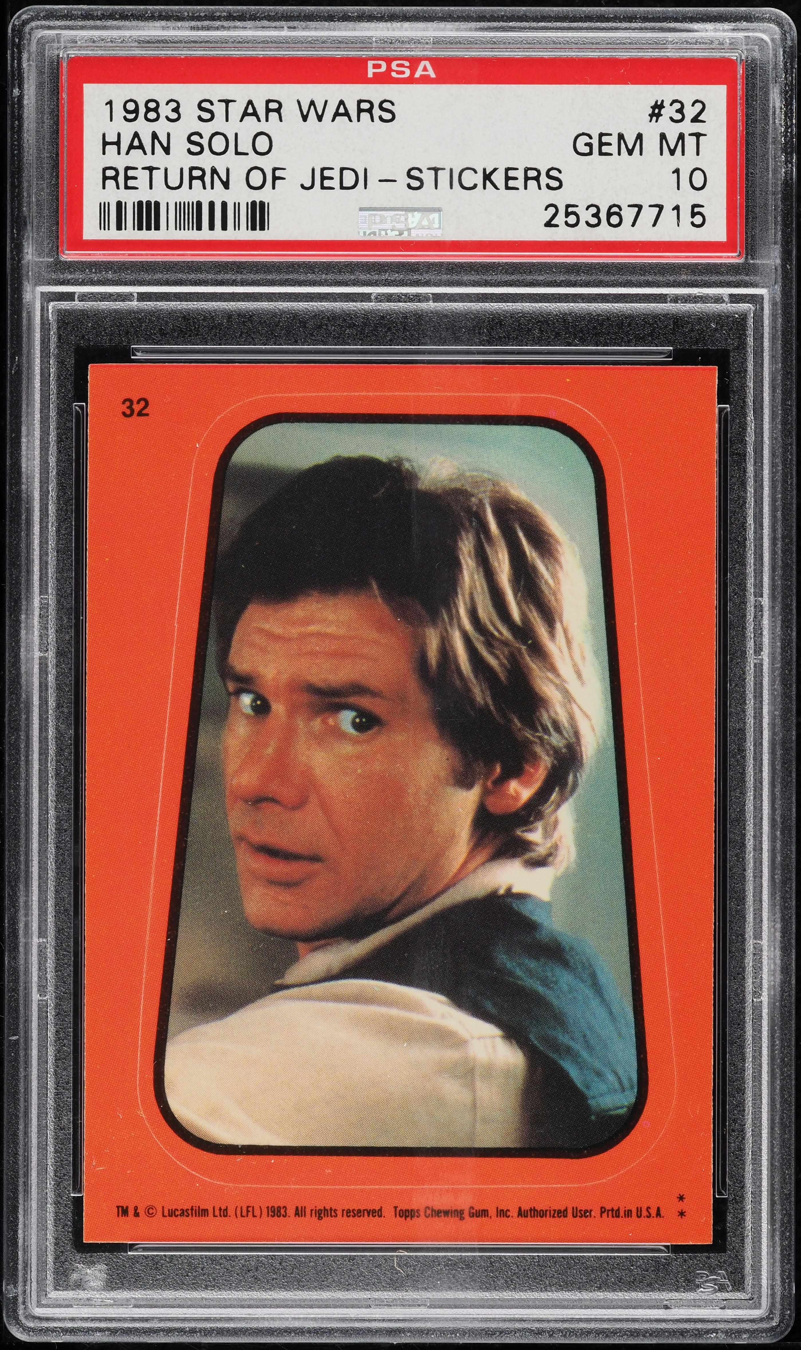 1983 Topps Star Wars Return Of The Jedi Stickers Han Solo #32 PSA