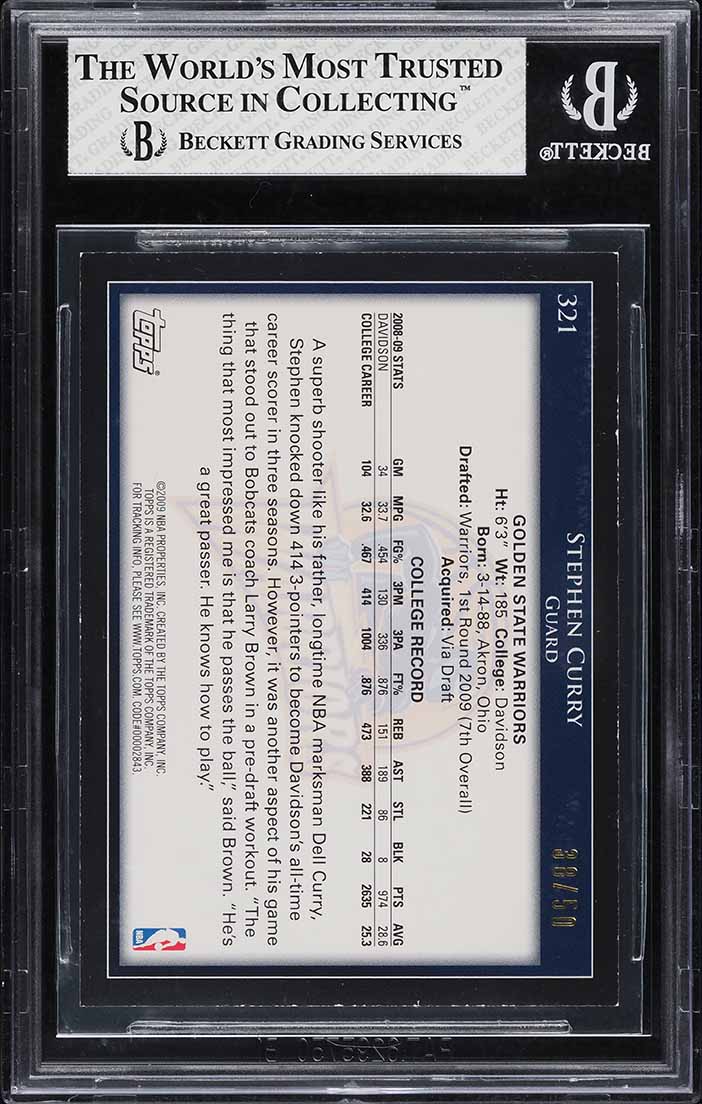 2009 Topps Black Stephen Curry ROOKIE /50 #321 BGS 7 NRMT