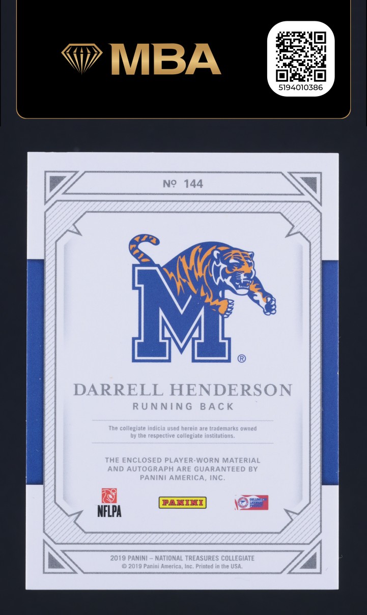 2019 National Treasures Collegiate Darrell Henderson RC PATCH AUTO 1/1 MBA AUTH