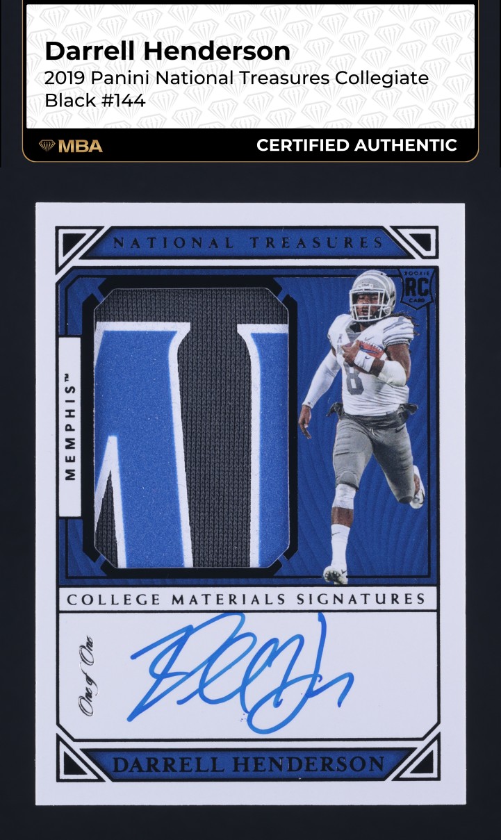2019 National Treasures Collegiate Darrell Henderson RC PATCH AUTO 1/1 MBA AUTH