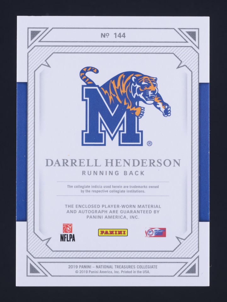 2019 National Treasures Collegiate Darrell Henderson RC PATCH AUTO 1/1 MBA AUTH