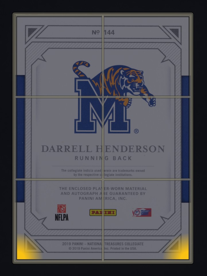 2019 National Treasures Collegiate Darrell Henderson RC PATCH AUTO 1/1 MBA AUTH