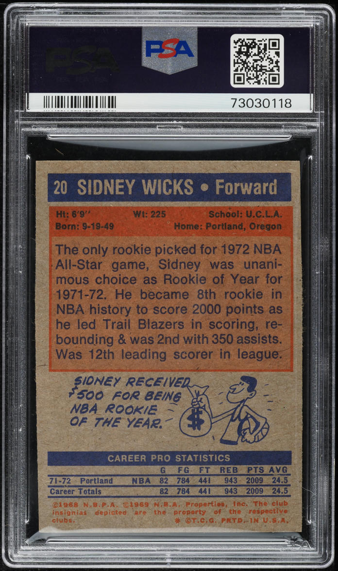 1972 Topps Basketball Sidney Wicks ROOKIE #20 PSA 7 NRMT