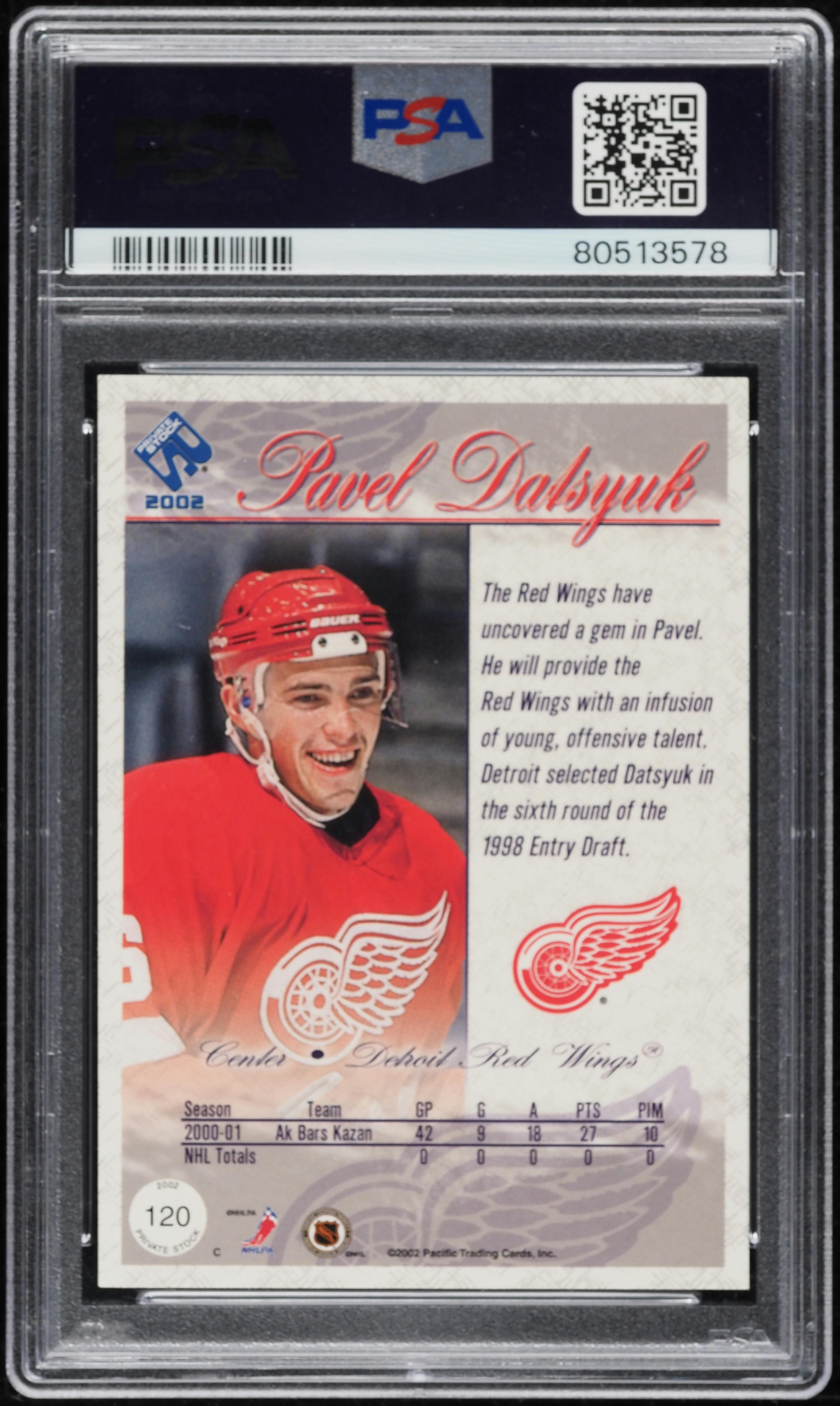 2001 Pacific Private Stock Gold Pavel Datsyuk ROOKIE /106 #120 PSA